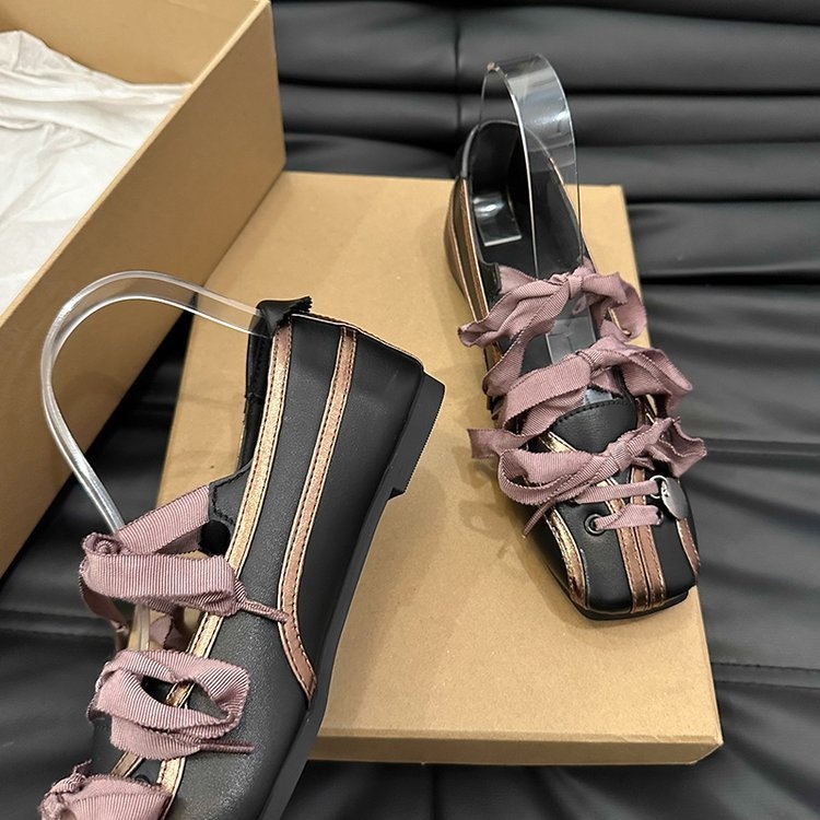 Dance Shoes Square-toed Bow-tie Ballet Shoes, 2025 Spring New Niche Fashion Soft-soled Bowling Shoes For Women_voghion.com