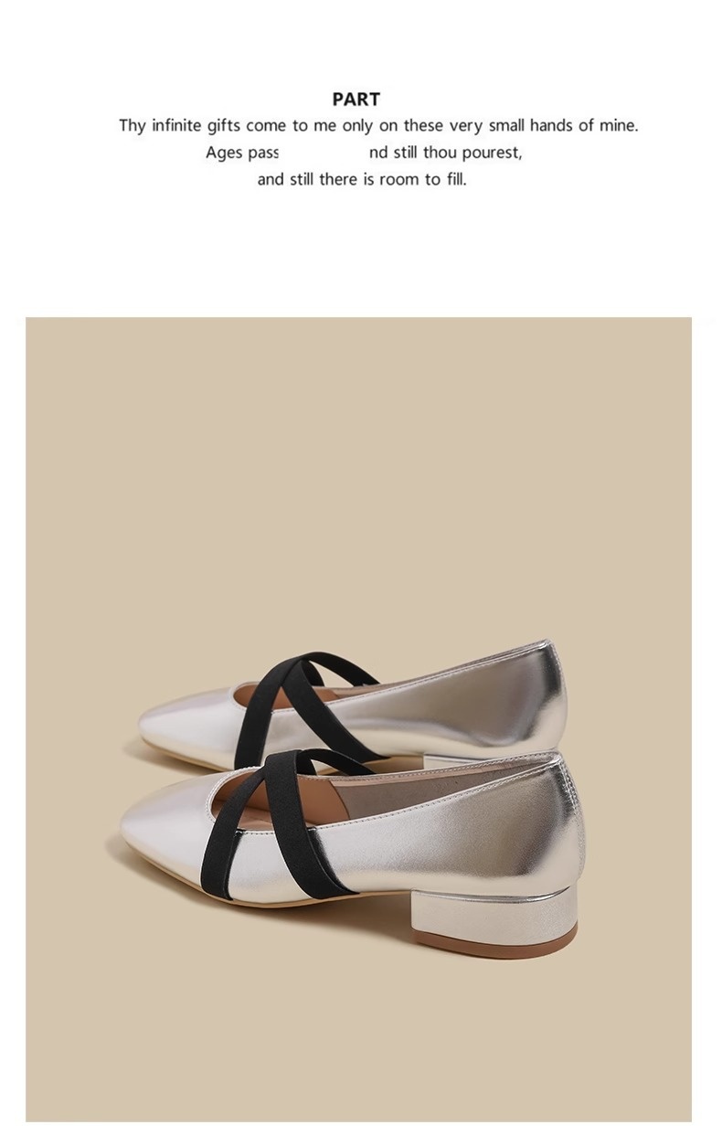 Silberne Mary Jane Ballettschuhe Für Damen Mit Eckiger Kappe_voghion.com