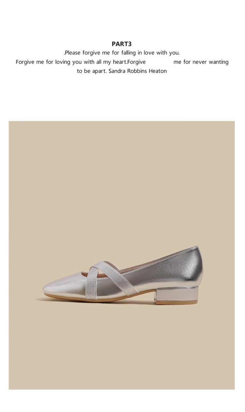 Silberne Mary Jane Ballettschuhe Für Damen Mit Eckiger Kappe_voghion.com