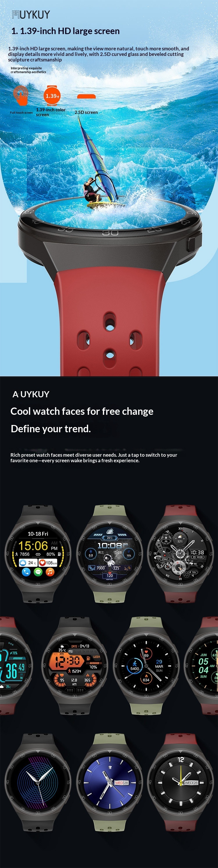 Smartwatch Mit Herzfrequenz- Und Blutdruckmesser Sowie Bluetooth-anruf_voghion.com