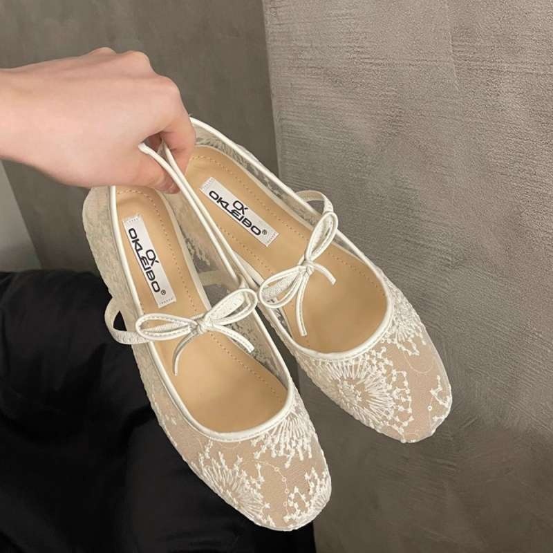 Dance Shoes Gentle Evening Breeze Bowknot Ballet For Women 2025 New Fairy Hollow Mesh Lace Embroidered Single Shoes_voghion.com