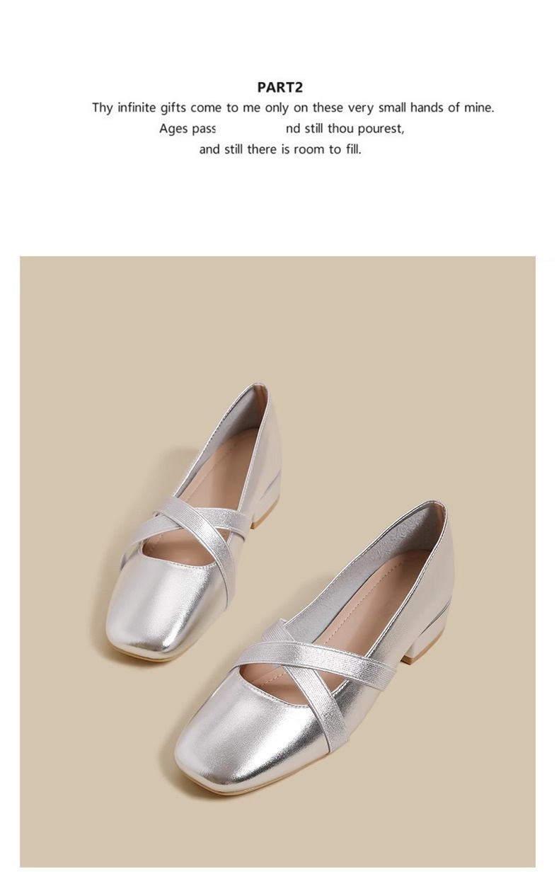 Silberne Mary Jane Ballettschuhe Für Damen Mit Eckiger Kappe_voghion.com
