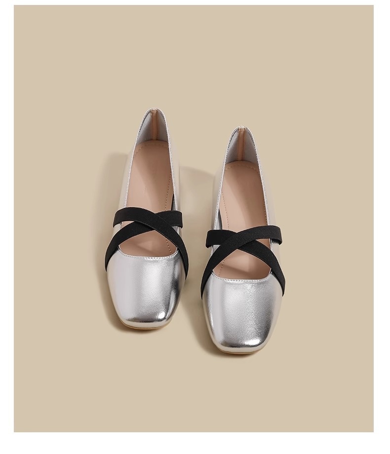 Silberne Mary Jane Ballettschuhe Für Damen Mit Eckiger Kappe_voghion.com