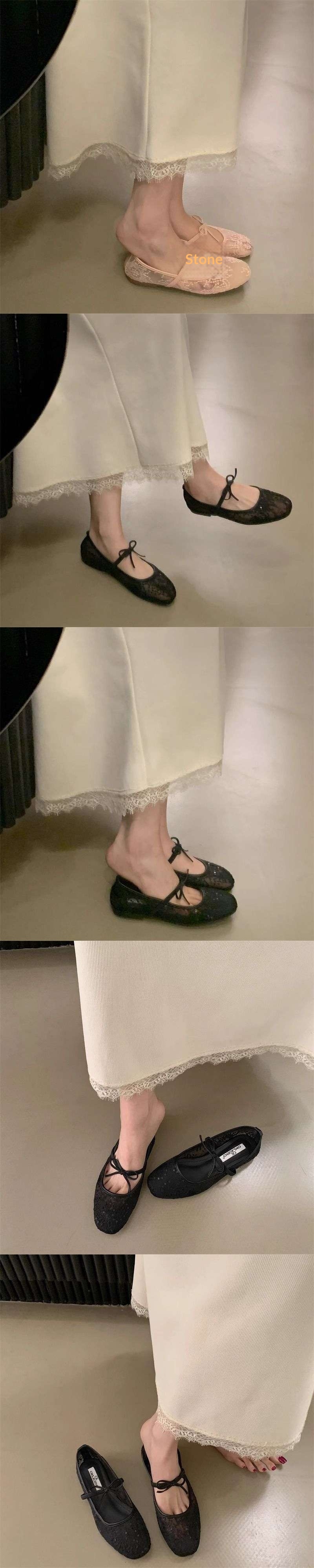 Dansskor för kvinnor balettstil i spets och nät med rosett_voghion.com