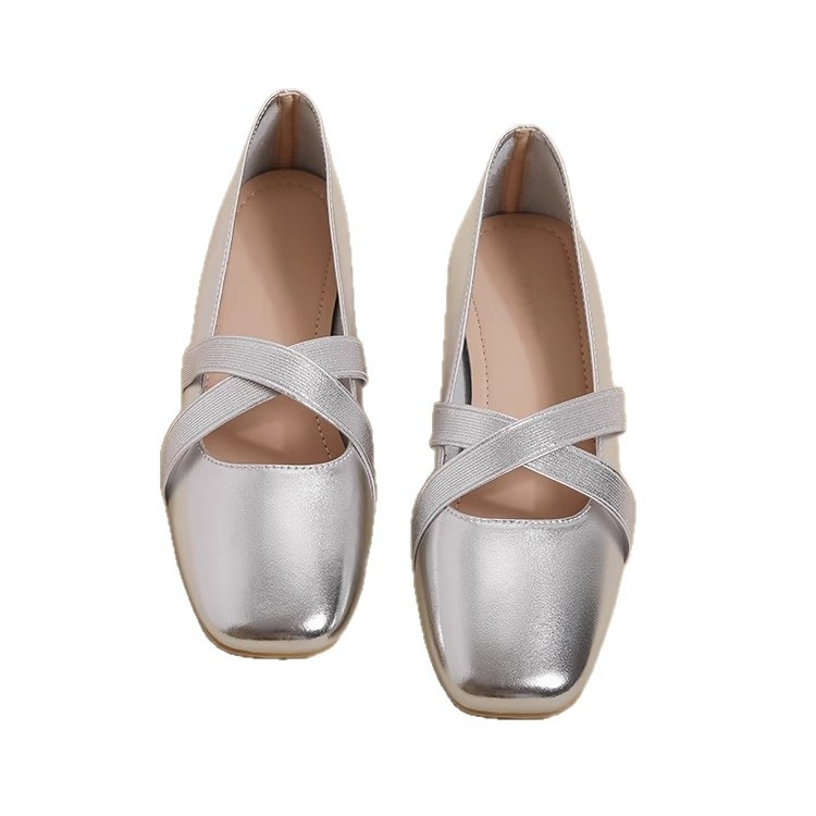 Tanzschuhe Silberne Damen-Ballerinas Frühjahr 2025 Neue französische Ballerinas mit eckiger Spitze Fairy Evening Breeze Ballett-Mary-Jane-Schuhe_voghion.com