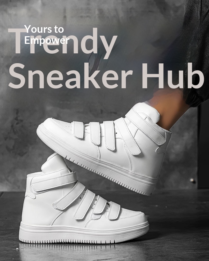 Men's High-top Casual Sneakers With Velcro Strap Versatile Shoes_voghion.com