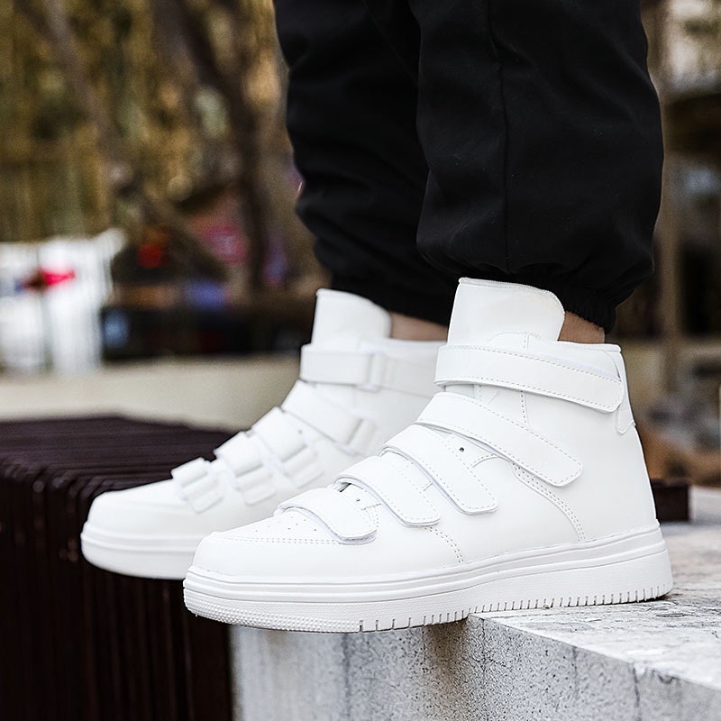 European Station Cross-Border Red Men's INS High-Top Sneakers Versatile Velcro Casual Sports White Shoes_voghion.com