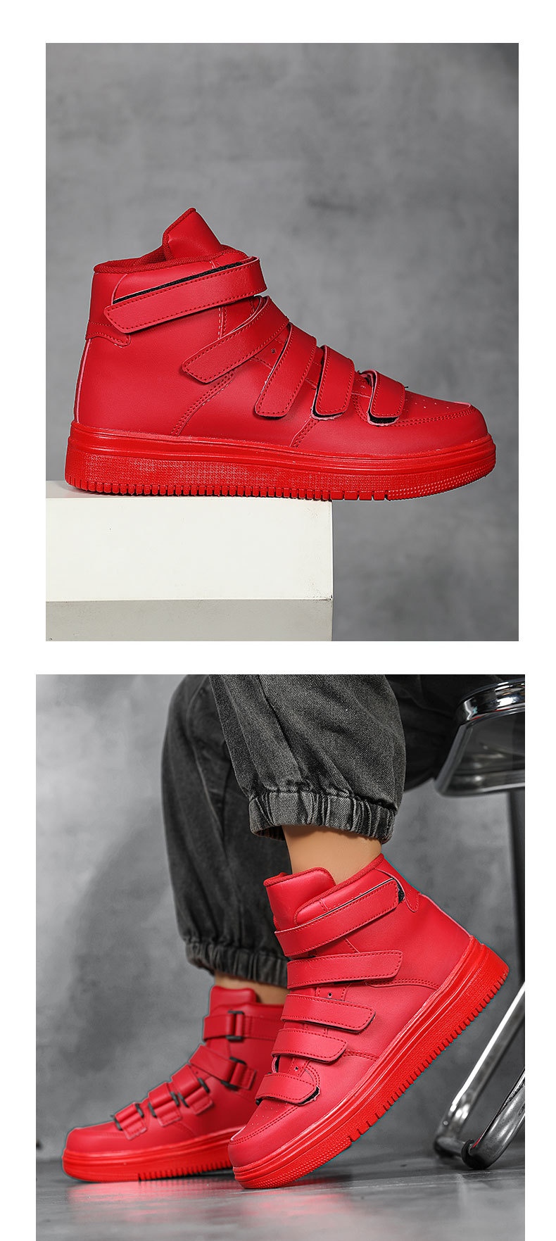 Men's High-top Casual Sneakers With Velcro Strap Versatile Shoes_voghion.com