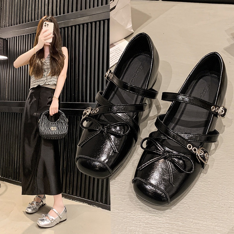 Dance Shoes French-style Mary Jane Casual Bowknot Women's 2025 Summer New Single Silver With Buckle And Internal Height Increase_voghion.com
