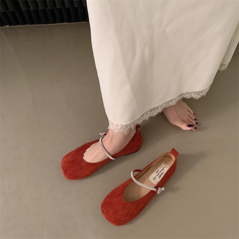 Scarpe da ballo basse, stile retrò, piccole, rosse, stile fata, primavera 2025, antiscivolo, per donne in gravidanza, da abbinare alle gonne, di tendenza_voghion.com