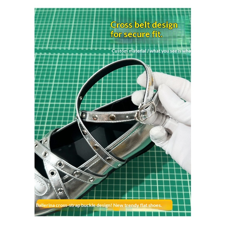 Genuine Leather Women's Silver Ballet Dance Shoes With Bowknot_voghion.com
