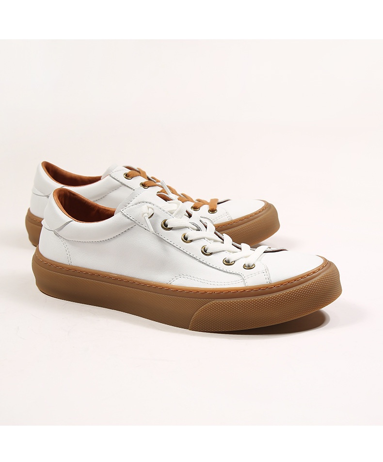Baskets homme en cuir véritable, chaussures de skate blanches_voghion.com
