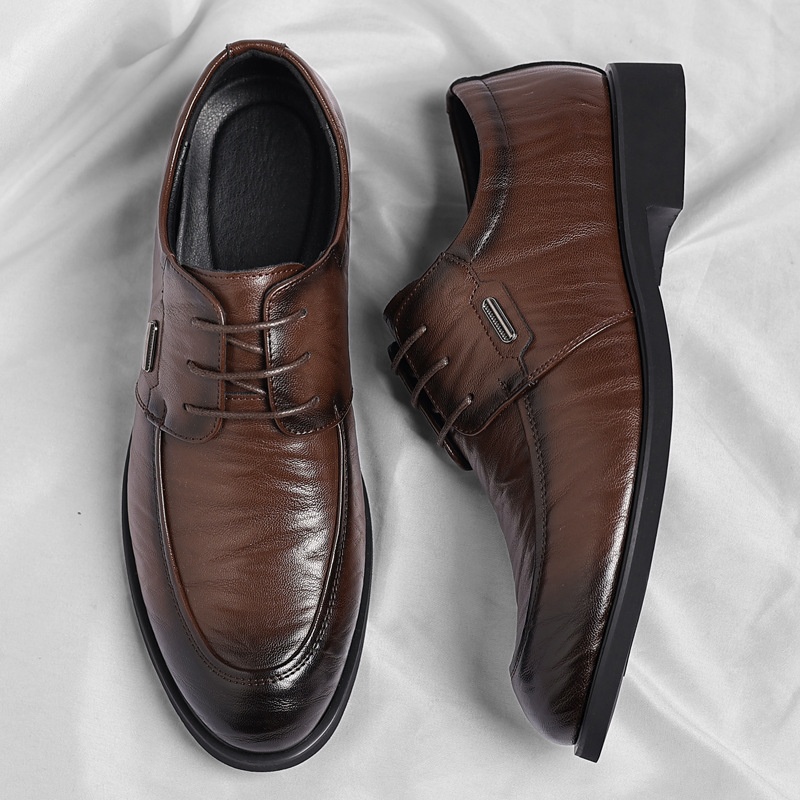 Cross-Border Plus Size Business Formal Men's Casual Hand-Grab Pattern Retro Lace-Up Leather Shoes Dropshipping_voghion.com