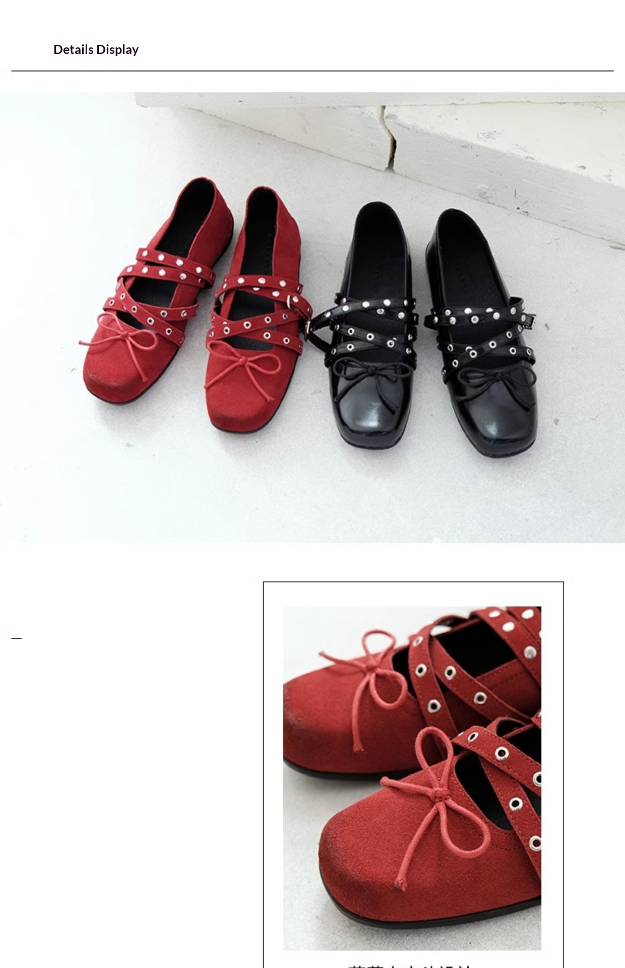 Dansskor dam äkta läder röd rosett retro platt ballerina_voghion.com