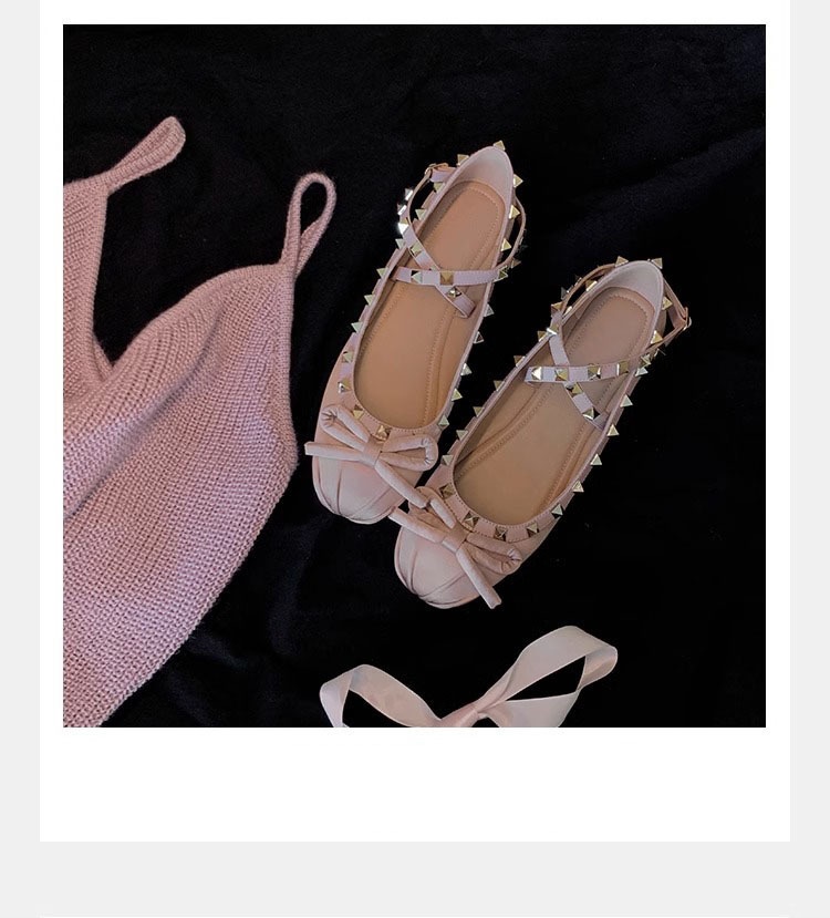 Dansskor för damer v-style nitade mary jane ballerinaskor_voghion.com