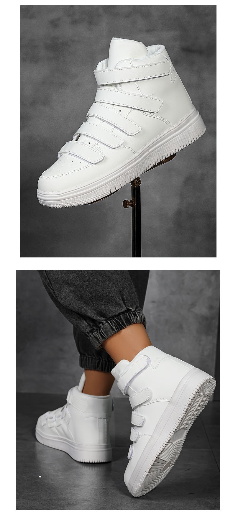 Men's High-top Casual Sneakers With Velcro Strap Versatile Shoes_voghion.com