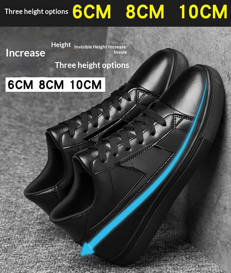 Men's Casual Height Increasing Sneakers Breathable Cowhide Shoes_voghion.com