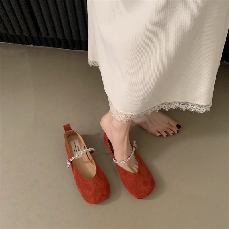 Scarpe da ballo basse retro rosse stile fiaba per donna_voghion.com