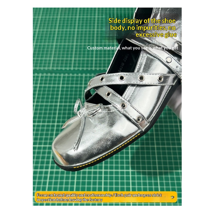Genuine Leather Women's Silver Ballet Dance Shoes With Bowknot_voghion.com