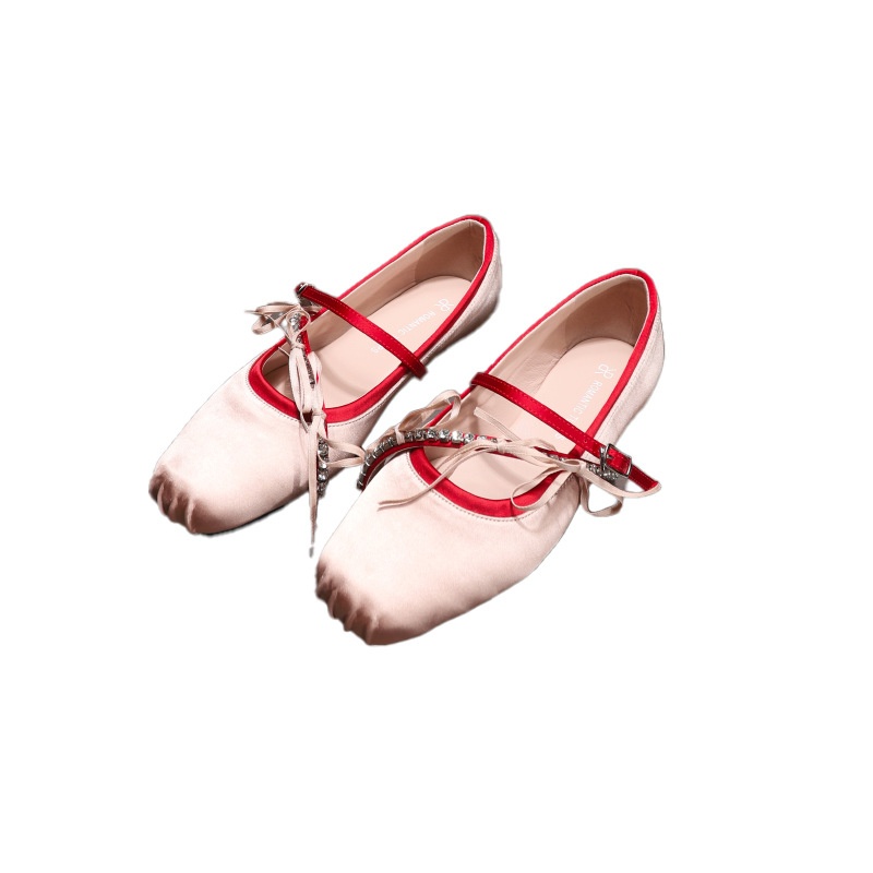 Dance Shoes Retro Satin Bow Rhinestone Mary Jane Women, New Spring And Autumn French Style Elegant Shallow Ballet Shoes For Outdoor_voghion.com