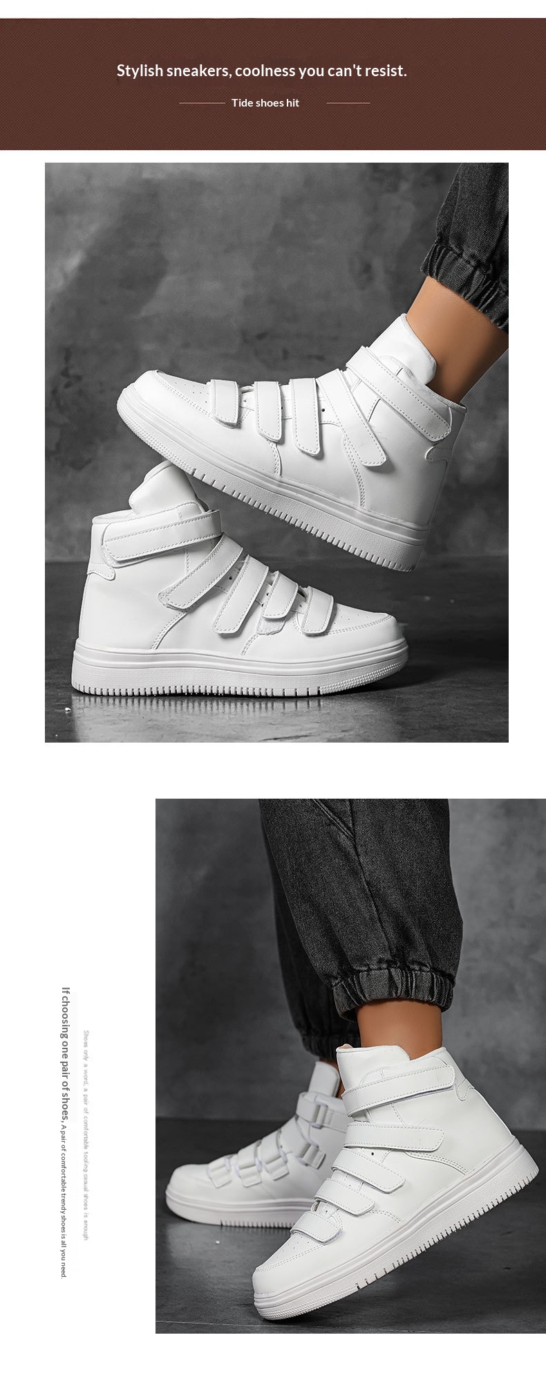Men's High-top Casual Sneakers With Velcro Strap Versatile Shoes_voghion.com