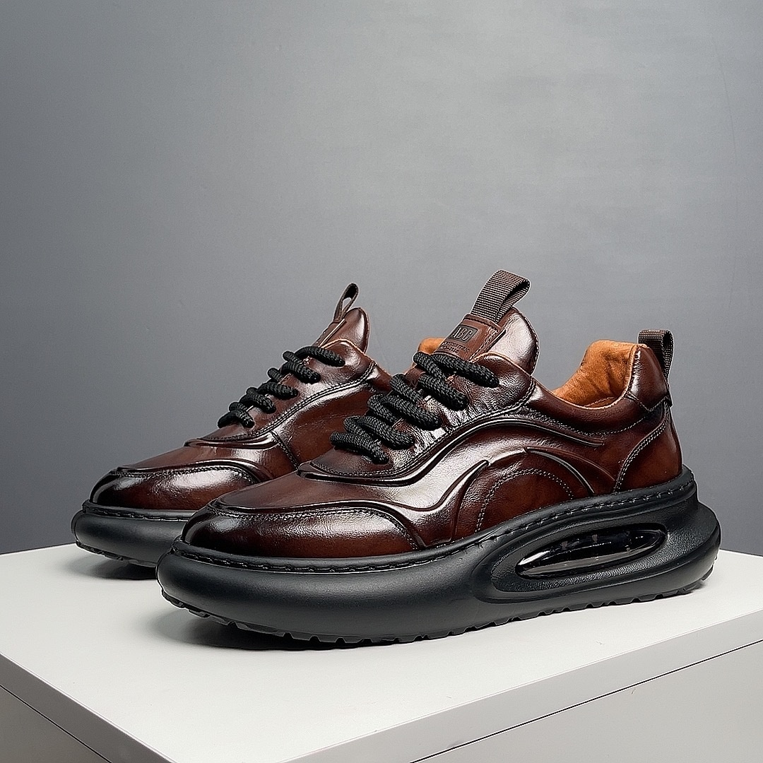 European 2025 Autumn And Winter New Style Men's Thick-soled Casual Lace-up Leather Shoes, Trendy Versatile Shoes For Men_voghion.com
