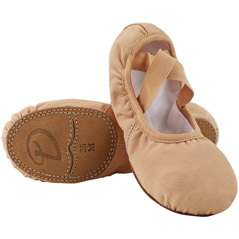 Ballettschuhe aus elastischem Stoff, Übungsschuhe für Erwachsene, weiche Sohle, Katzenkrallenprofil, kein Schnüren erforderlich, Kindertanzschuhe_voghion.com