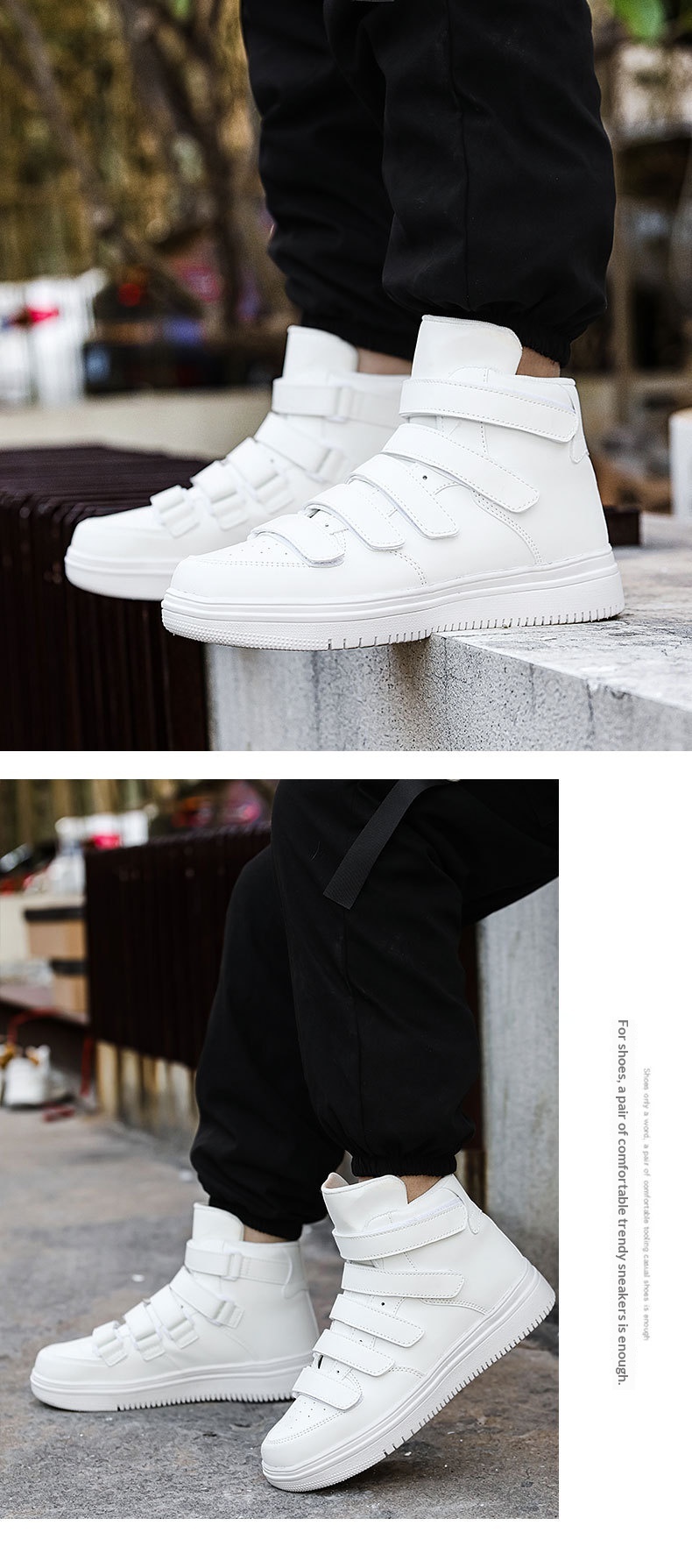 Men's High-top Casual Sneakers With Velcro Strap Versatile Shoes_voghion.com