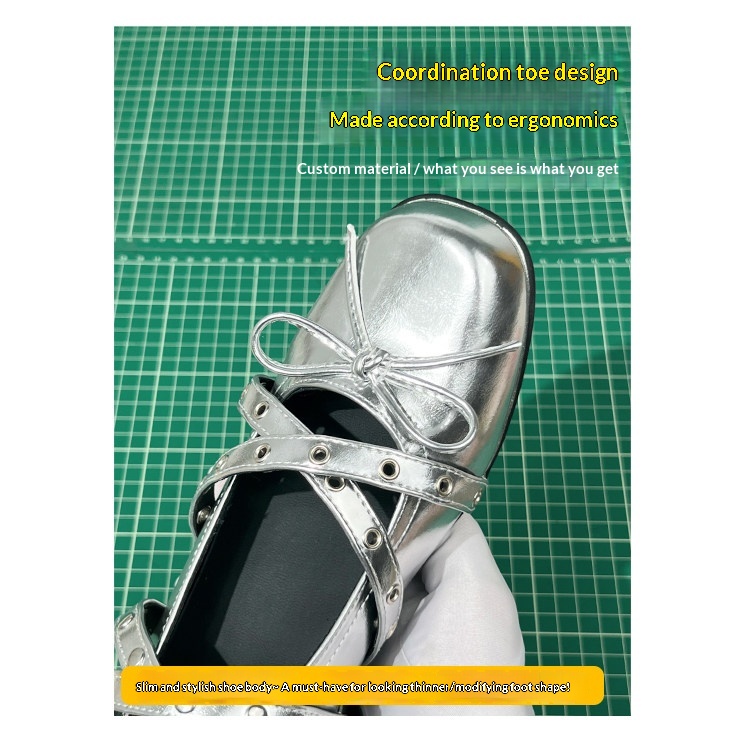 Genuine Leather Women's Silver Ballet Dance Shoes With Bowknot_voghion.com