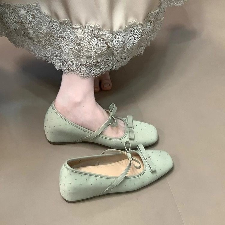 Dance Shoes Square Toe Bow Ballet Gentle Mary Jane Women's Spring New Style Evening Breeze French Shallow Mouth Single Shoes_voghion.com