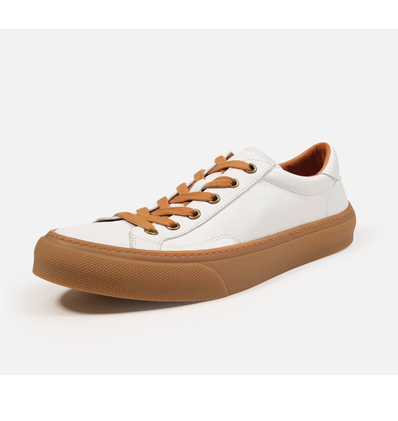 Baskets homme en cuir véritable, chaussures de skate blanches_voghion.com