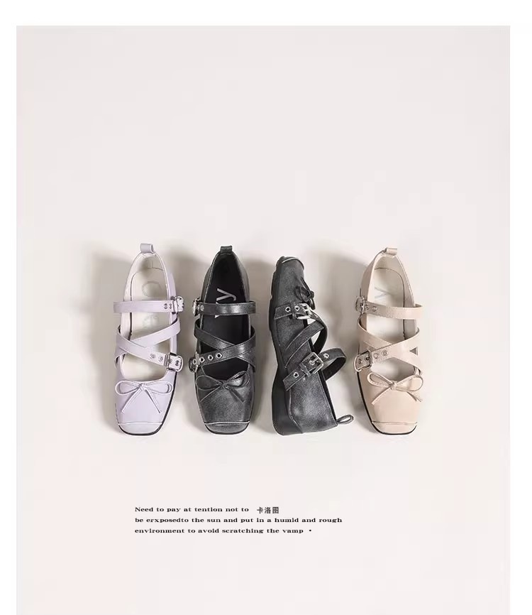 Women's Retro Ballet Dance Shoes With Bow And Square Toe_voghion.com