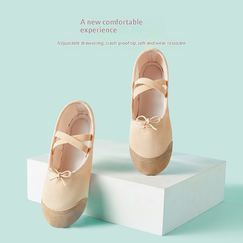 Sapatos de dança infantis para meninas, sola macia, treinamento corporal, para apresentações de balé, estilo étnico com pata de gato._voghion.com