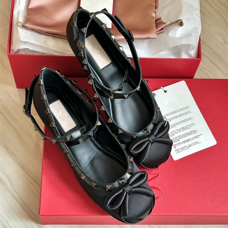 Dance Shoes Fairy Cross Buckle Ballet For Women 2023 Summer Autumn New Bowknot Studded Flat Shallow Mouth Satin Single Shoes_voghion.com