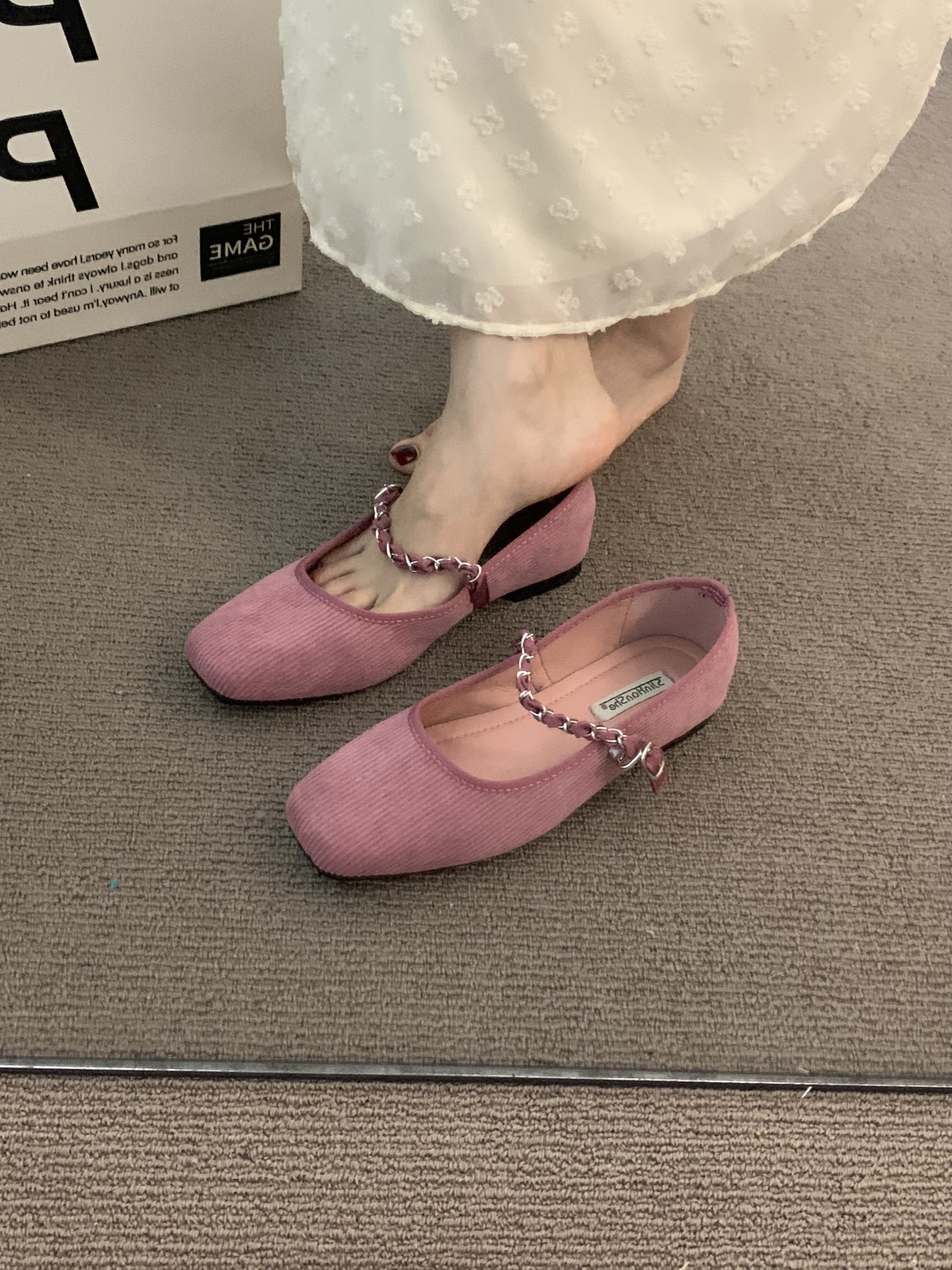 Mary jane dansskor i rosa ull för damer i fransk stil_voghion.com