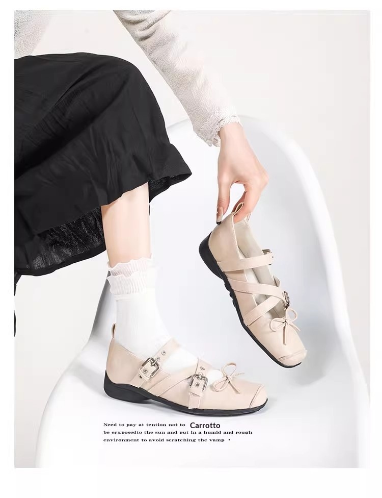Women's Retro Ballet Dance Shoes With Bow And Square Toe_voghion.com