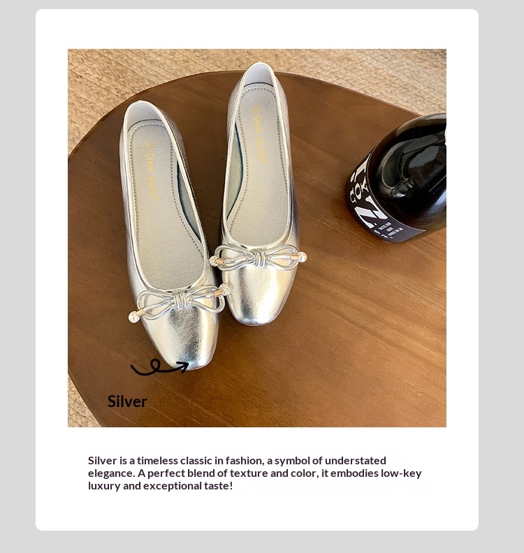 Classic Leather Ballet Dance Shoes With Pearl Bow And Square Toe_voghion.com