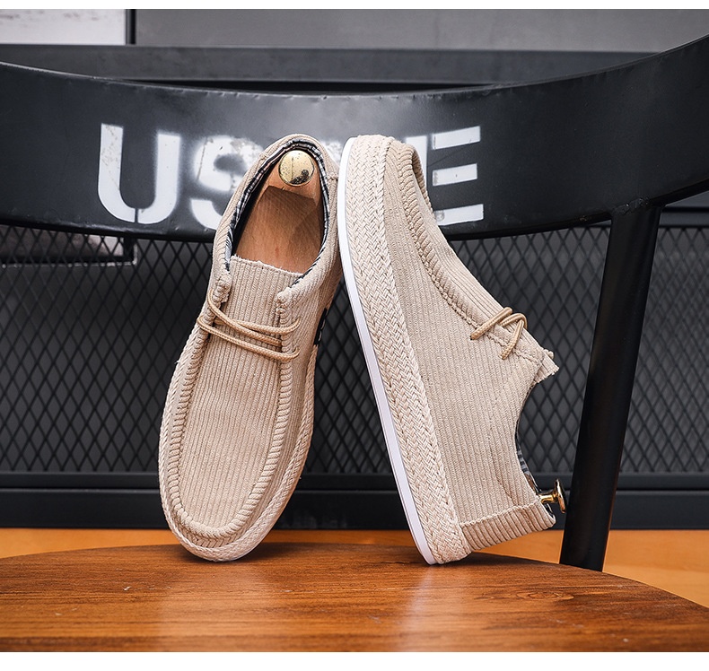 Herren Cord Slipper Freizeitschuhe Runde Zehenpartie Slipper_voghion.com