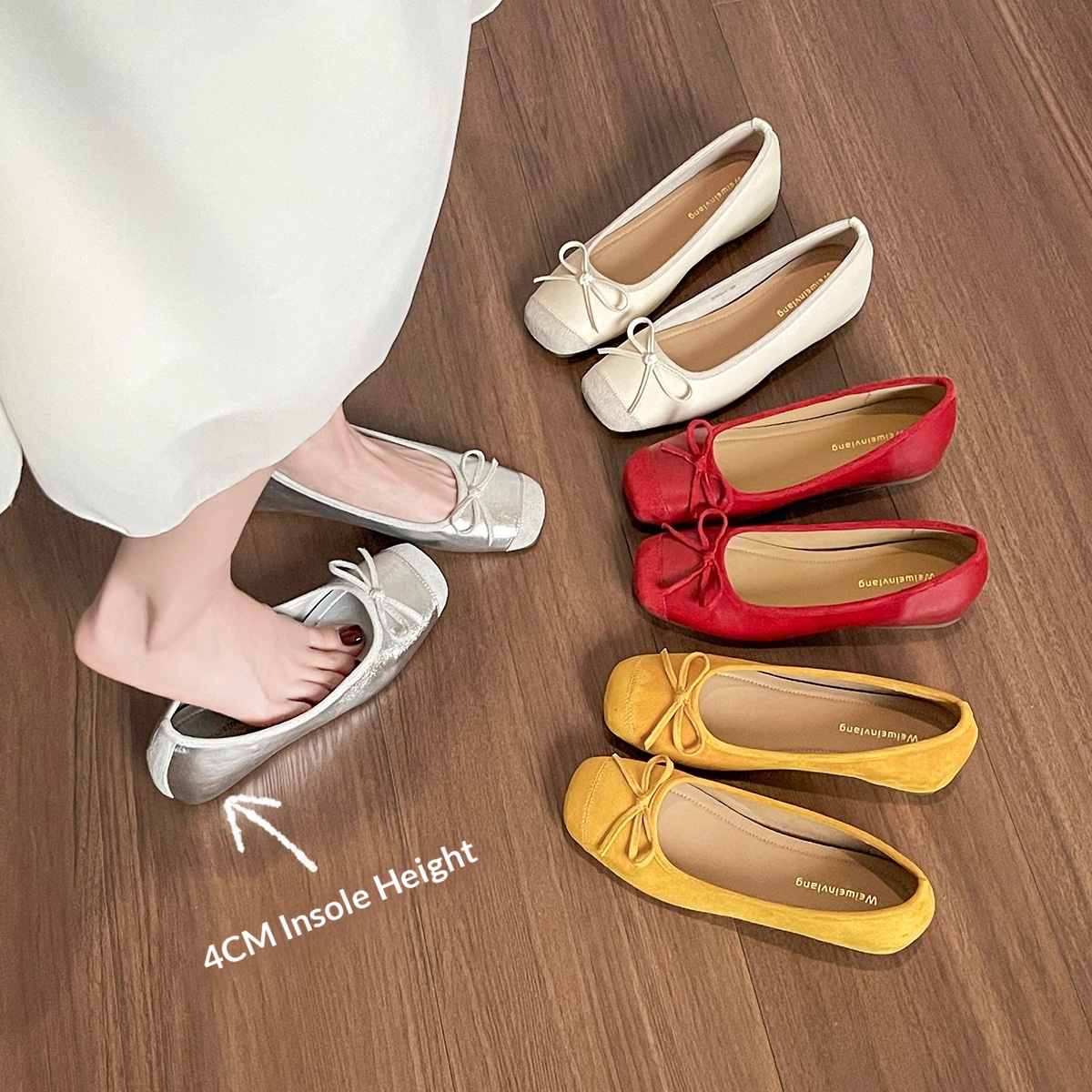 Dance Shoes Weiwei Girl 865-1 French Fairy Style Bowknot Hidden Heel Single For Women Shallow Gentle Evening Ballet Shoes_voghion.com