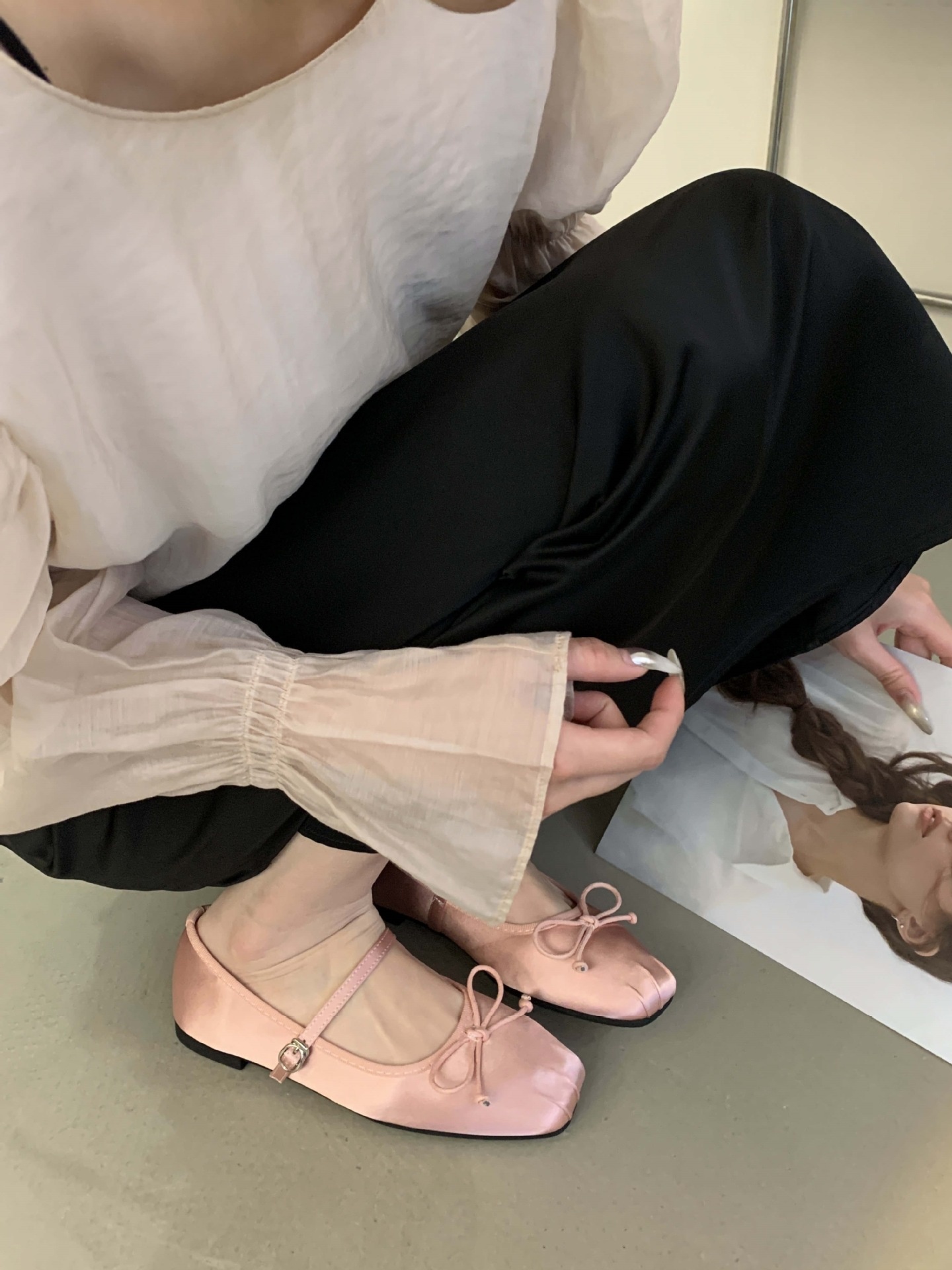 Women's Satin Square Toe Ballet Dance Shoes Fairy Style Flat_voghion.com