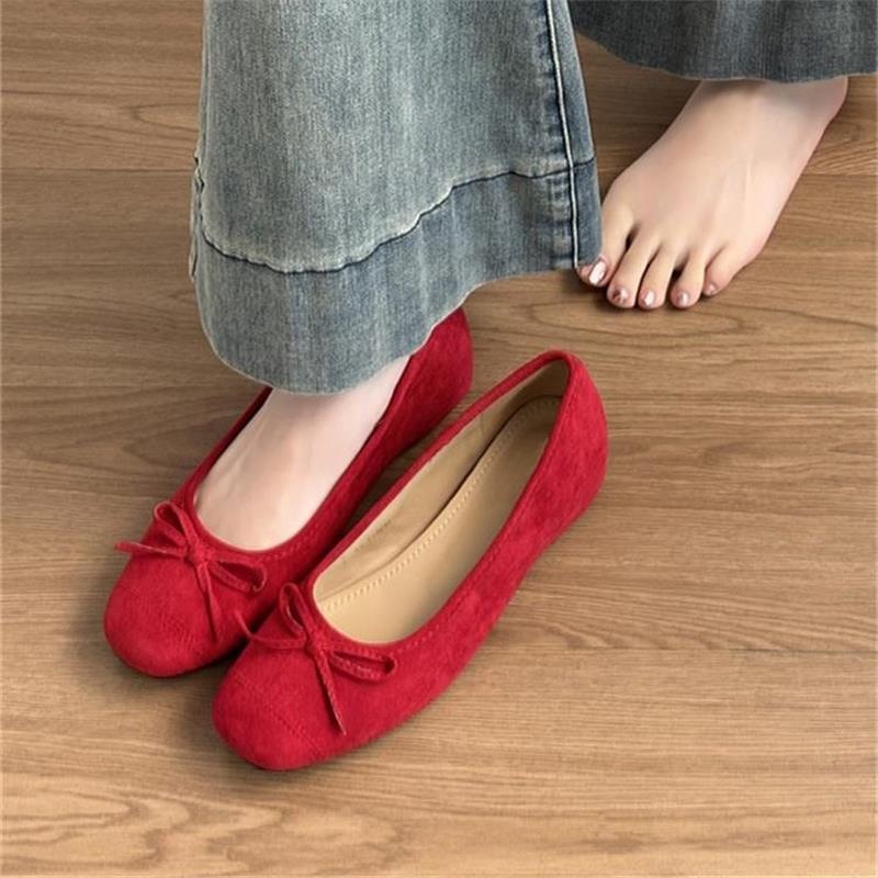 Dance Shoes Red Women's Height-increasing Ballet 2025 Autumn New Chinese Style, Gentle Bow, Shallow Single Shoes, Loafers_voghion.com