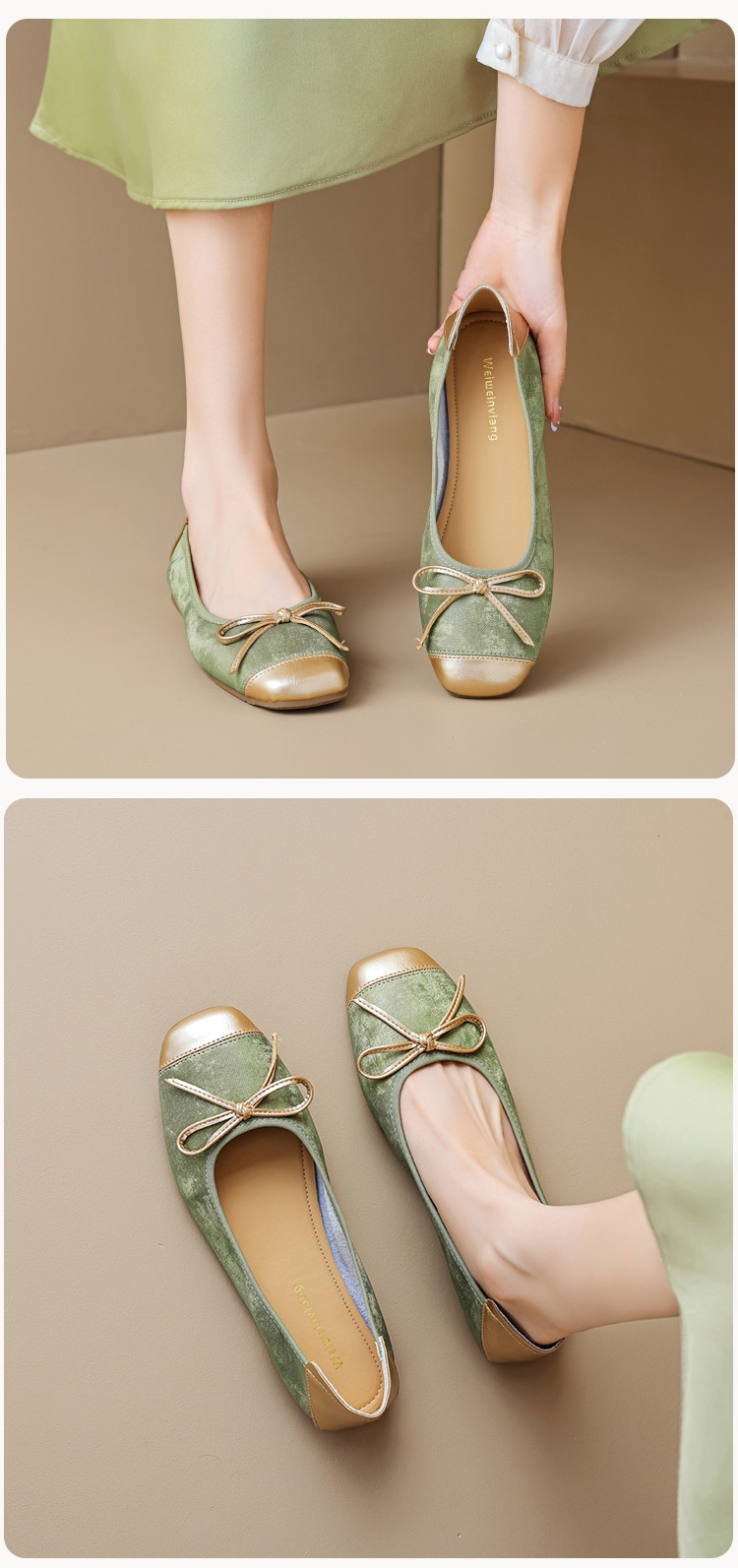Sapatilhas de ballet para mulher prata estilo francês com laço_voghion.com