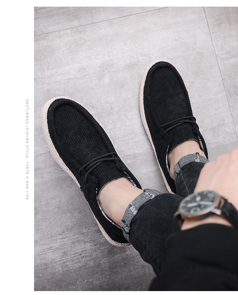 Herren Cord Slipper Freizeitschuhe Runde Zehenpartie Slipper_voghion.com