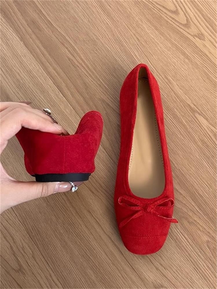 Red Ballet Dance Shoes With Bow And Elegant Chinese Style_voghion.com