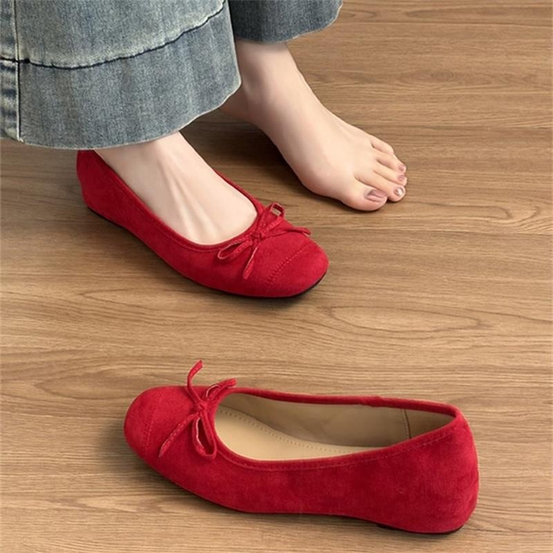 Dance Shoes Red Women's Height-increasing Ballet 2025 Autumn New Chinese Style, Gentle Bow, Shallow Single Shoes, Loafers_voghion.com