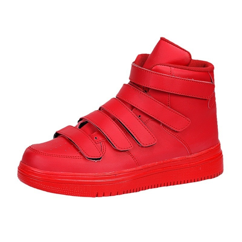 European Station Cross-Border Red Men's INS High-Top Sneakers Versatile Velcro Casual Sports White Shoes_voghion.com