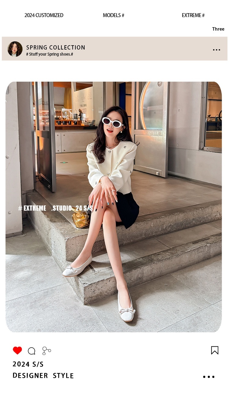 Classic Leather Ballet Dance Shoes With Pearl Bow And Square Toe_voghion.com