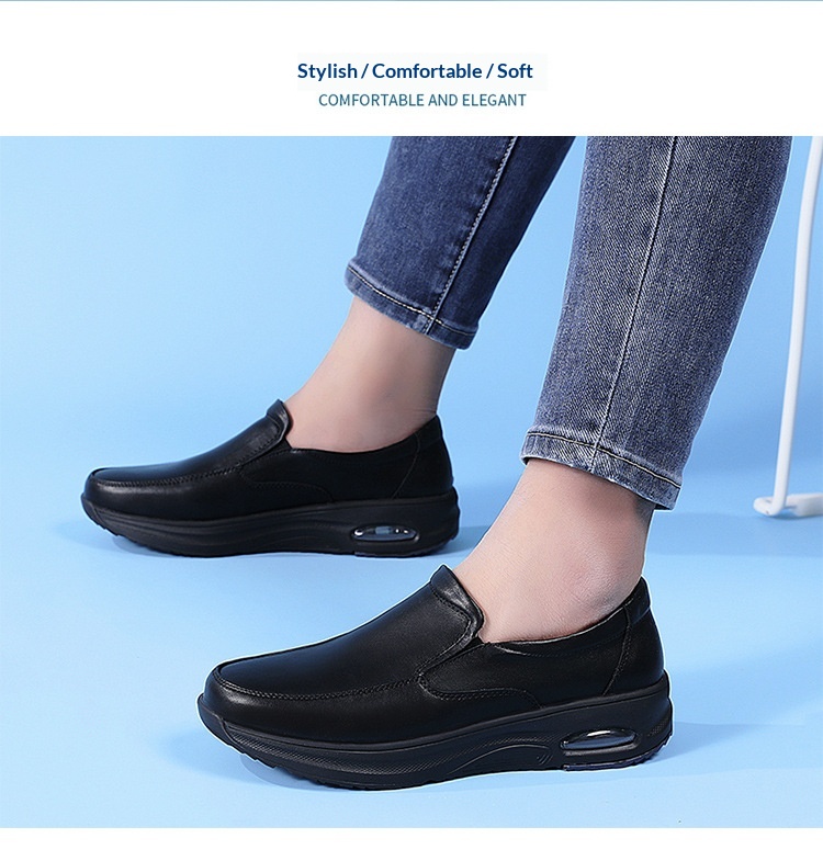 Schwarze Lederschuhe Für Pflegepersonal Mit Luftpolstersohle_voghion.com