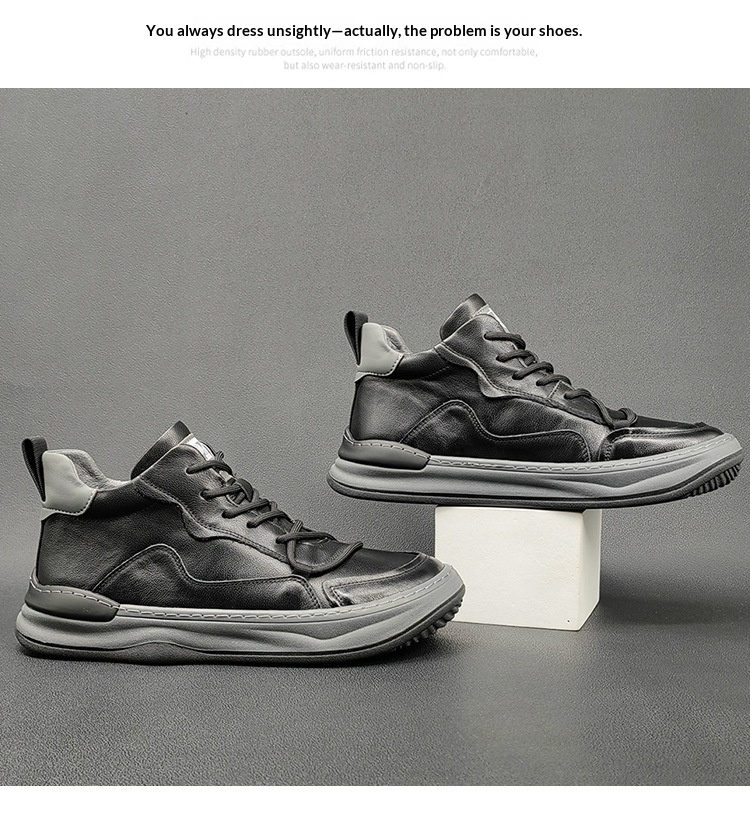 Echte Leder High Top Herren Sneaker Freizeitschuhe Vielseitig_voghion.com