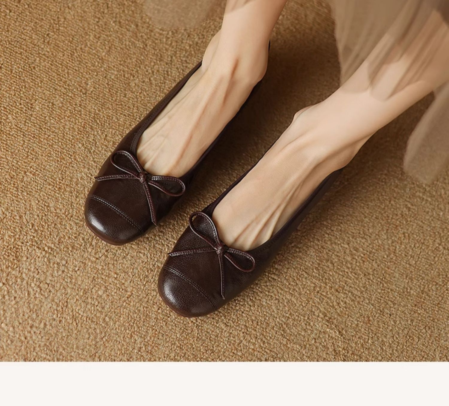 Women’s Flat Leather Ballet Dance Shoes With Round Toe And Slip-on_voghion.com